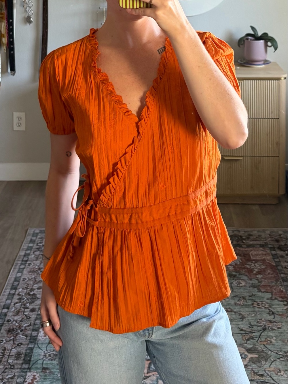 Charlotte Russe Orange Ruffle Wrap Peplum Top Large